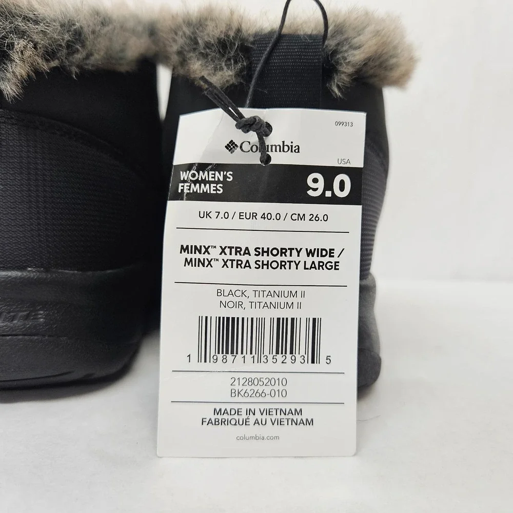 Columbia Minx Xtra Shorty Winter Boots BK6266-010 Black Gray Womens Size 9 Wide